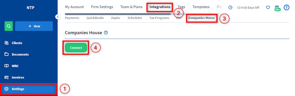 Companies House integration (Basic): Connect, edit, disconnect